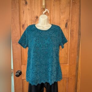 Velvet‎ Lace Short Sleeve Blouse
